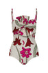 Malaga One Piece / Beige Fuchsia Flowers
